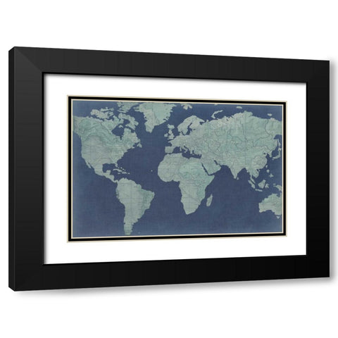 Linen Map II Black Modern Wood Framed Art Print with Double Matting by Studio W