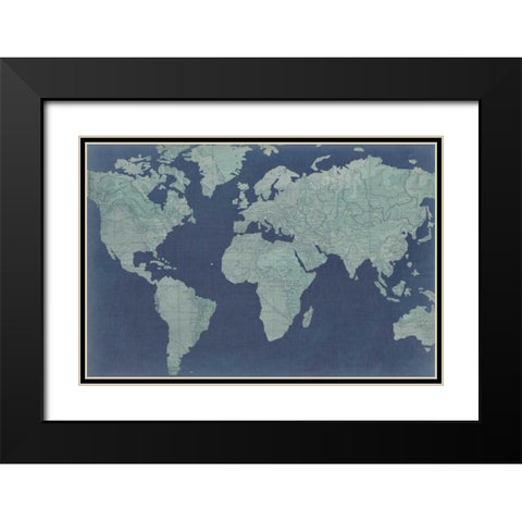Linen Map II Black Modern Wood Framed Art Print with Double Matting by Studio W