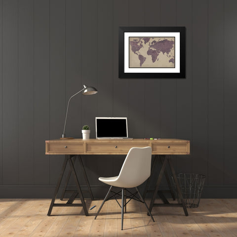 Linen Map III Black Modern Wood Framed Art Print with Double Matting by Studio W