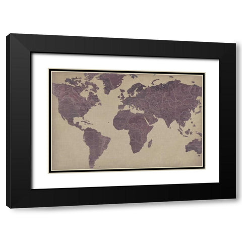 Linen Map III Black Modern Wood Framed Art Print with Double Matting by Studio W