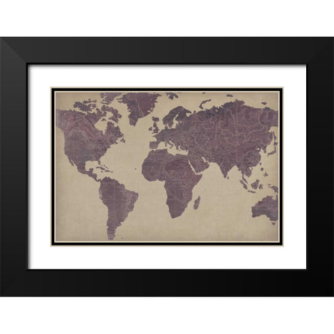 Linen Map III Black Modern Wood Framed Art Print with Double Matting by Studio W