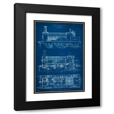 Locomotive Blueprint I Black Modern Wood Framed Art Print with Double Matting by Vision Studio