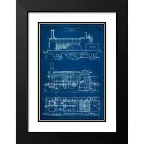 Locomotive Blueprint I Black Modern Wood Framed Art Print with Double Matting by Vision Studio