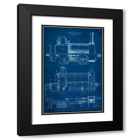 Locomotive Blueprint II Black Modern Wood Framed Art Print with Double Matting by Vision Studio