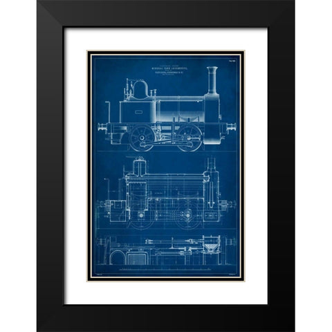 Locomotive Blueprint II Black Modern Wood Framed Art Print with Double Matting by Vision Studio