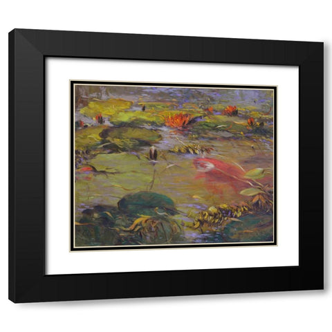 Koi and Lilies I Black Modern Wood Framed Art Print with Double Matting by Larivey, Chuck