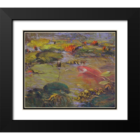 Koi and Lilies I Black Modern Wood Framed Art Print with Double Matting by Larivey, Chuck