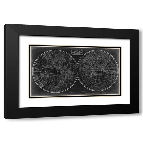 Blueprint of the World in Hemispheres Black Modern Wood Framed Art Print with Double Matting by Vision Studio