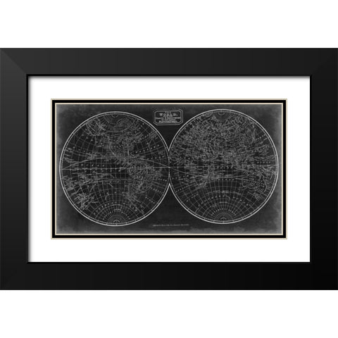 Blueprint of the World in Hemispheres Black Modern Wood Framed Art Print with Double Matting by Vision Studio