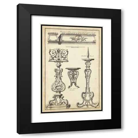 Antique French Ornament II Black Modern Wood Framed Art Print with Double Matting by Blondel, J.F.