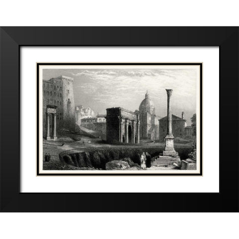 Antique View of Rome Black Modern Wood Framed Art Print with Double Matting by Unknown