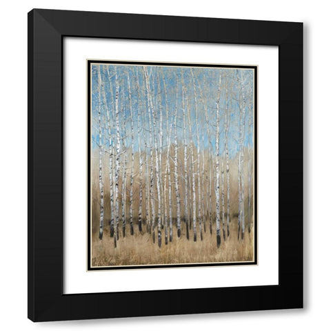 Dusty Blue Birches I Black Modern Wood Framed Art Print with Double Matting by OToole, Tim