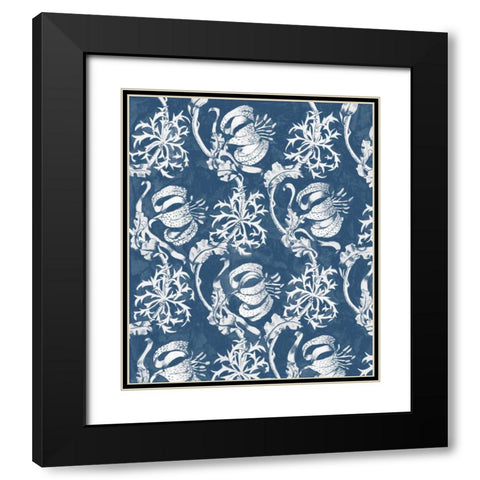 Indigo Floral Chintz I Black Modern Wood Framed Art Print with Double Matting by McCavitt, Naomi