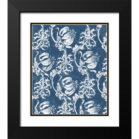 Indigo Floral Chintz I Black Modern Wood Framed Art Print with Double Matting by McCavitt, Naomi