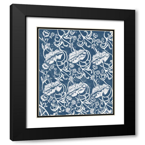 Indigo Floral Chintz II Black Modern Wood Framed Art Print with Double Matting by McCavitt, Naomi