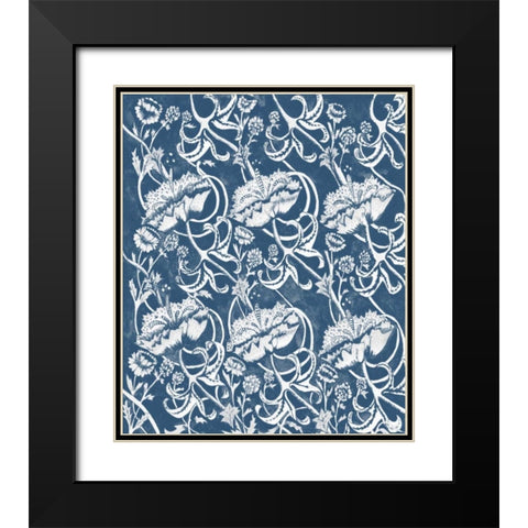 Indigo Floral Chintz II Black Modern Wood Framed Art Print with Double Matting by McCavitt, Naomi