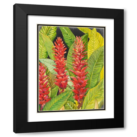 Red Tropical Flowers II Black Modern Wood Framed Art Print with Double Matting by OToole, Tim