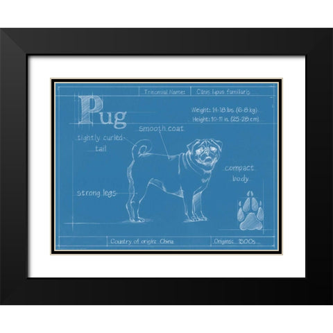 Blueprint Pug Black Modern Wood Framed Art Print with Double Matting by Harper, Ethan