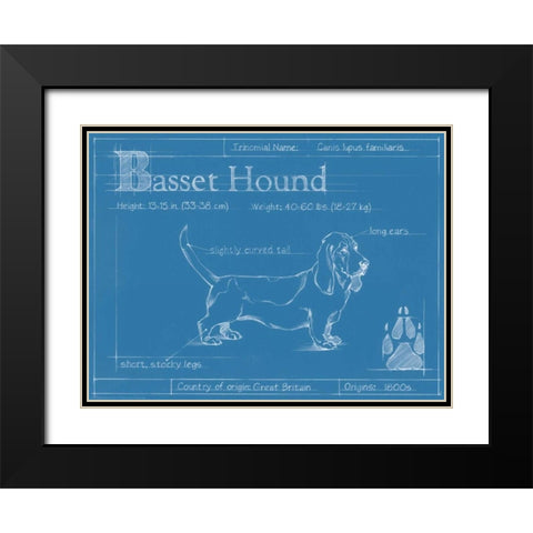 Blueprint Basset Hound Black Modern Wood Framed Art Print with Double Matting by Harper, Ethan
