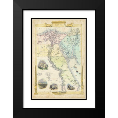 Vintage Map of Egypt Black Modern Wood Framed Art Print with Double Matting by Rapkin, J.