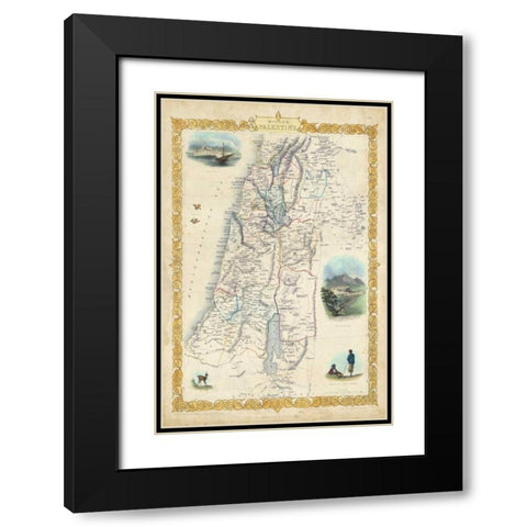 Vintage Map of Palestine Black Modern Wood Framed Art Print with Double Matting by Rapkin, J.