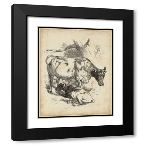 Pastoral Sketch I Black Modern Wood Framed Art Print with Double Matting by Unknown