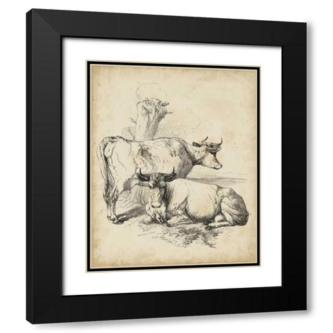 Pastoral Sketch III Black Modern Wood Framed Art Print with Double Matting by Unknown