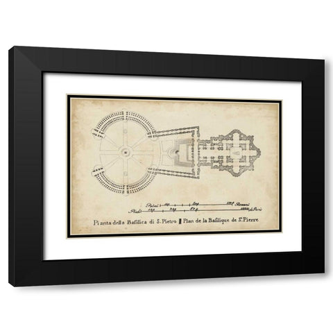 Plan for St. Peters Basilica Black Modern Wood Framed Art Print with Double Matting by Unknown
