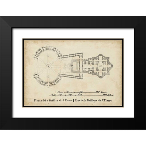 Plan for St. Peters Basilica Black Modern Wood Framed Art Print with Double Matting by Unknown