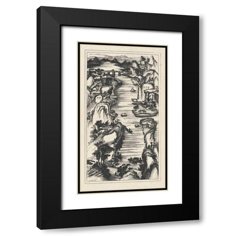 Chinese Birds-eye View in Grey II Black Modern Wood Framed Art Print with Double Matting by Vision Studio