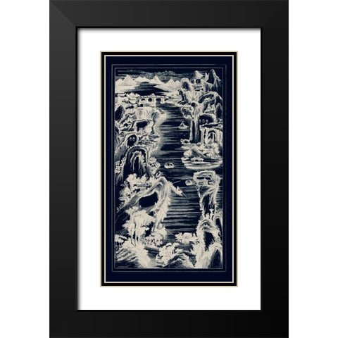 Chinese Birds-eye View in Navy I Black Modern Wood Framed Art Print with Double Matting by Vision Studio