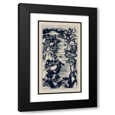 Chinese Birds-eye View in Navy II Black Modern Wood Framed Art Print with Double Matting by Vision Studio