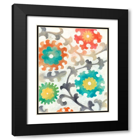 Batik Suzani I Black Modern Wood Framed Art Print with Double Matting by Zarris, Chariklia