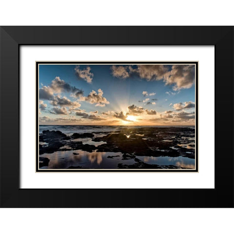 Waipouli Sunrise Black Modern Wood Framed Art Print with Double Matting by Head, Danny