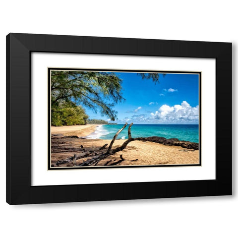 Lumahai Beach Black Modern Wood Framed Art Print with Double Matting by Head, Danny