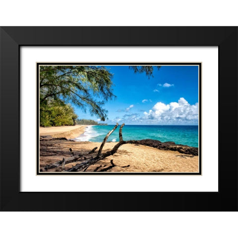 Lumahai Beach Black Modern Wood Framed Art Print with Double Matting by Head, Danny