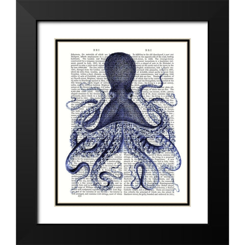 Custom Blue Octopus 3 (ASH) Black Modern Wood Framed Art Print with Double Matting by Fab Funky