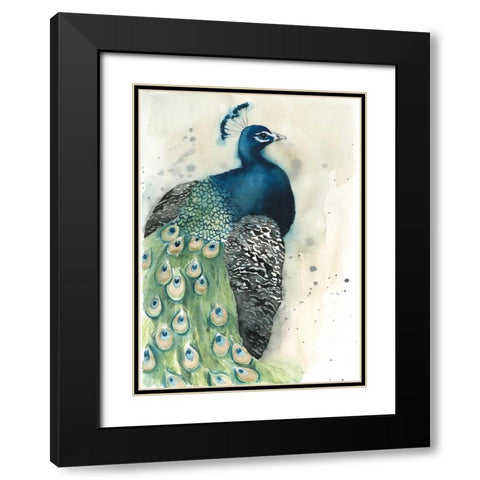 Watercolor Peacock Portrait I Black Modern Wood Framed Art Print with Double Matting by Popp, Grace