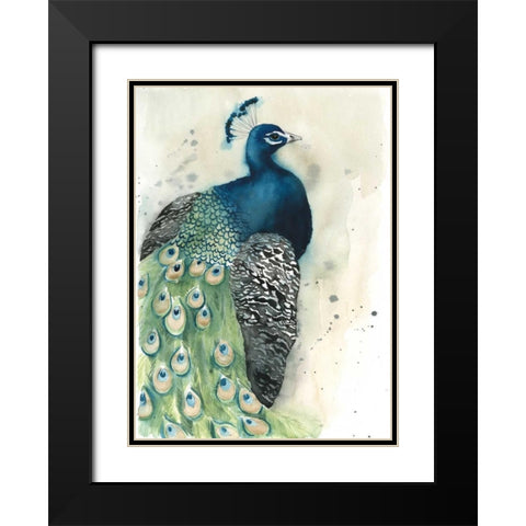 Watercolor Peacock Portrait I Black Modern Wood Framed Art Print with Double Matting by Popp, Grace