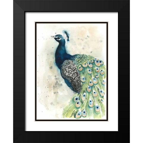 Watercolor Peacock Portrait II Black Modern Wood Framed Art Print with Double Matting by Popp, Grace