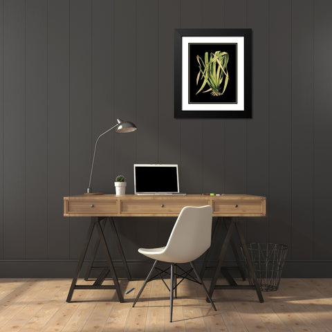 Custom Green Leaves on Black IV (LG) Black Modern Wood Framed Art Print with Double Matting by Vision Studio