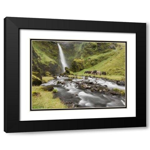 Waterfall Horses I Black Modern Wood Framed Art Print with Double Matting by Burchett, P.H.