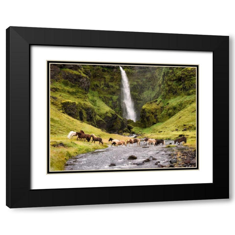 Waterfall Horses II Black Modern Wood Framed Art Print with Double Matting by Burchett, P.H.