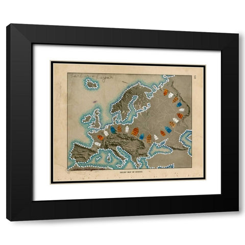 Relief Map of Europe Black Modern Wood Framed Art Print with Double Matting by Galapon, Nikki