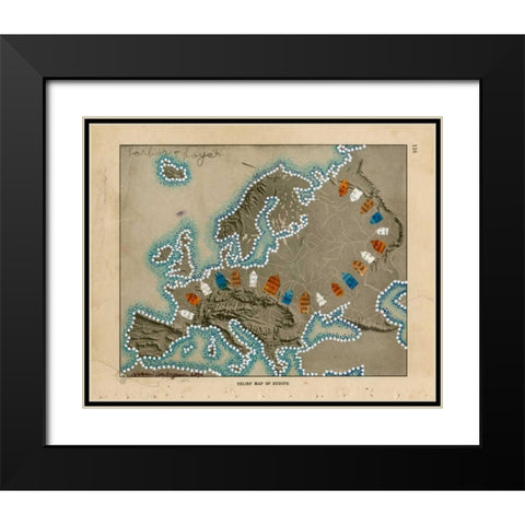 Relief Map of Europe Black Modern Wood Framed Art Print with Double Matting by Galapon, Nikki