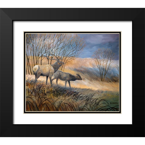 Elk Journey I Black Modern Wood Framed Art Print with Double Matting by Lynnsy, B.