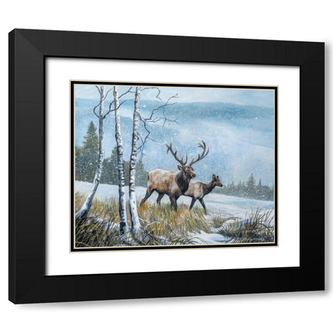 Elk Journey IV Black Modern Wood Framed Art Print with Double Matting by Lynnsy, B.