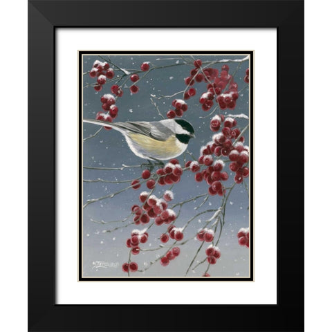 Winter Chickadees I Black Modern Wood Framed Art Print with Double Matting by Szatkowski, Fred