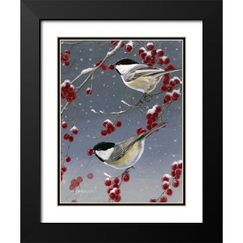 Winter Chickadees II Black Modern Wood Framed Art Print with Double Matting by Szatkowski, Fred