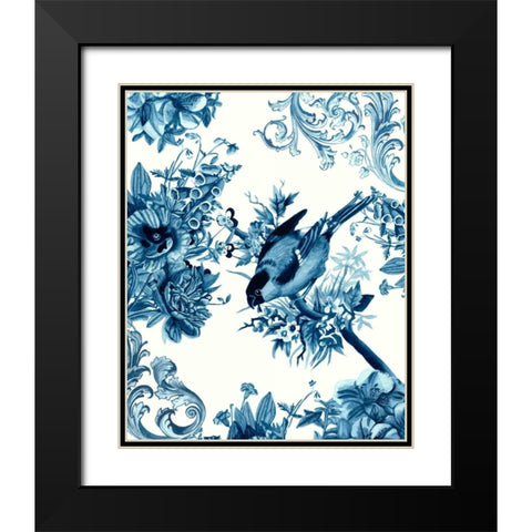 Bird and Branch in Indigo I Black Modern Wood Framed Art Print with Double Matting by McCavitt, Naomi